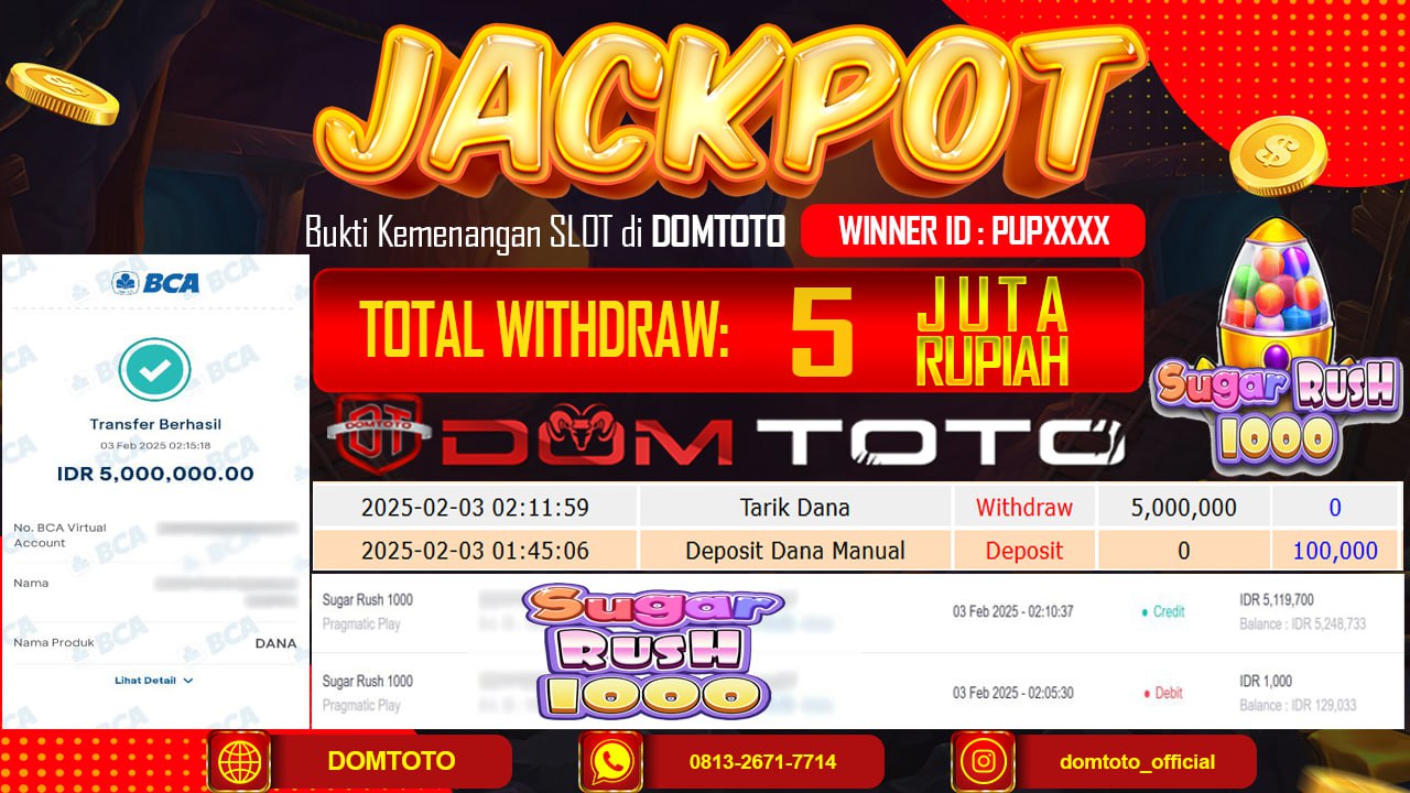 JACKPOT SLOT SUGAR RUSH 1000 3 FEBRUARI 2025